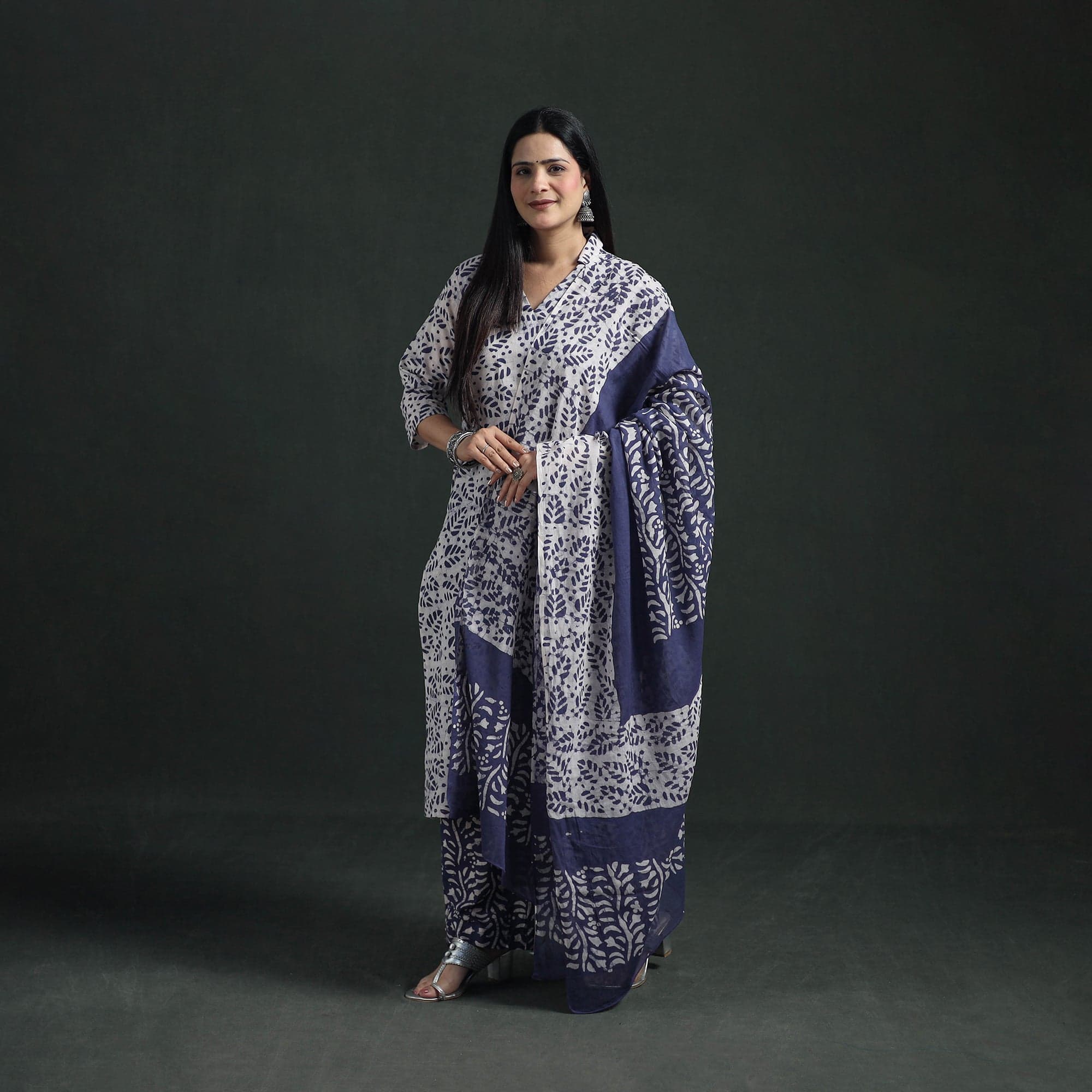 Olive Bagru Suit with Dupatta